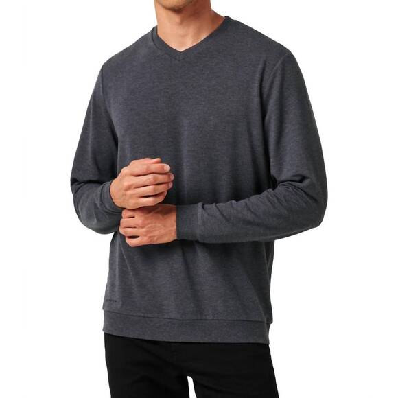 NEW TRAVISMATHEW amenities v-neck crew sweater in heather dark grey
